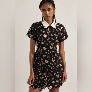 Anthropology Maeve Short Sleeve Collared Scallop Mini Dress